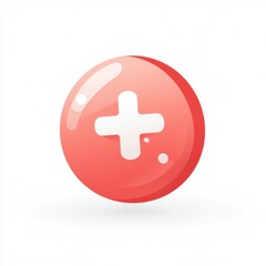Poster - A glossy red button featuring a white plus sign, symbolizing addition or positive action.