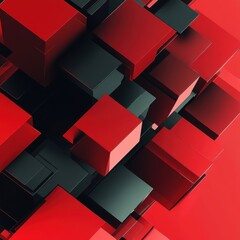 Poster - A dynamic abstract composition featuring interlocking red and black cubes.