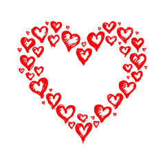  Large heart shape created with smaller red hand-drawn hearts, on a clean white background. Valentine's day illustration.