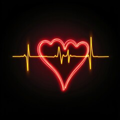 Poster - A vibrant neon heart design with a heartbeat line, symbolizing love and vitality against a dark backdrop.