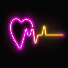 Poster - Neon heart and heartbeat design in vibrant pink and yellow colors against a dark background.