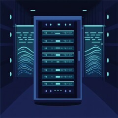 Aufkleber - A sleek server room filled with rows of illuminated servers in a modern, high-tech environment.