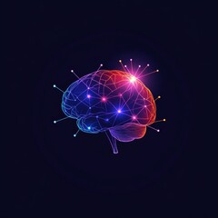 Poster - An abstract, colorful depiction of a brain illuminated with vibrant lights on a dark background.