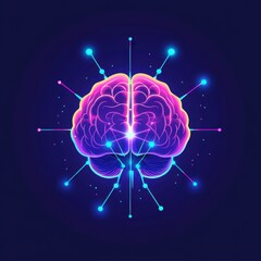 Poster - Colorful digital illustration of a human brain with neon connections radiating outward.