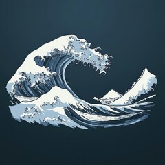 Poster - A stylized ocean wave illustration with white frothy peaks against a dark blue background.