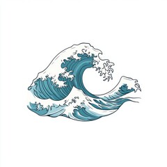 Poster - Stunning illustration of crashing ocean waves in shades of blue and white, conveying a sense of movement and energy.