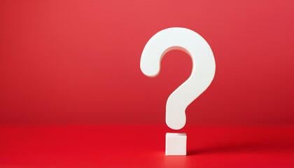 Fototapete - Bold 3D question mark on a vivid red background. Representing FAQ, Q&A, and problem-solving.

