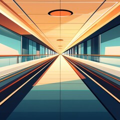 Poster - A modern architectural corridor featuring sleek lines and vibrant colors, creating a sense of depth.