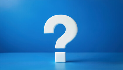 Fototapete - Shiny 3D question mark on a calm blue surface. Perfect for troubleshooting and answering questions.
