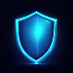 Poster - A glowing blue shield icon set against a dark background, symbolizing protection and security.