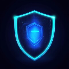 Poster - A glowing blue shield symbol on a dark background representing cyber security and protection.
