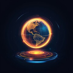 Poster - A futuristic glowing globe of the Americas against a dark background, showcasing a vibrant orange and blue design.