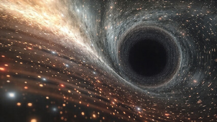 Wall Mural - Black hole against starfield, artwork. Multiverse travel, time, black hole, universe, dimension