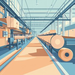 Poster - An industrial interior showcasing a modern manufacturing facility with large cylindrical materials.
