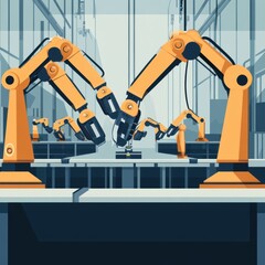 Poster - An industrial setting featuring robotic arms engaged in precise operations, showcasing automation technology in action.