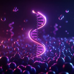 Poster - a vibrant digital representation of dna spiraling amidst glowing spheres, showcasing biotechnology's