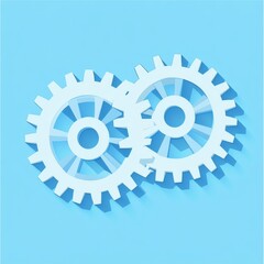 Poster - Two interlocking light blue gears creating a sense of teamwork and collaboration.