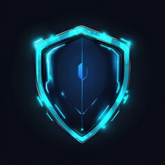 Fototapete - Futuristic blue shield graphic with glowing edges on a dark background.