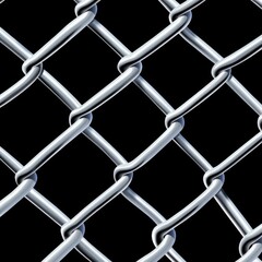 Poster - Close-up view of a metallic chain-link fence against a stark black background.