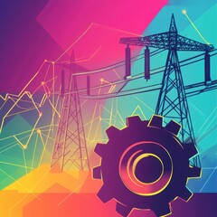 Poster - Futuristic electricity infrastructure with vibrant colors and abstract patterns.