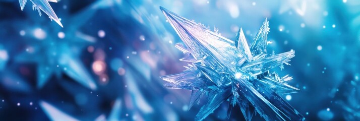 Leinwandbilder - Intricate ice crystals create a stunning winter pattern under a soft blue glow. Generative AI