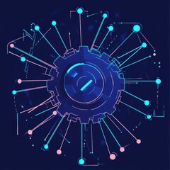 Fototapete - Futuristic technology design featuring a glowing gear with circuit lines, evoking innovation and digital transformation.