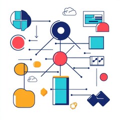 Poster - Colorful abstract network diagram with interconnected shapes representing data flow and communication.