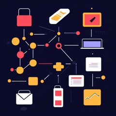 Poster - Abstract digital illustration depicting interconnected nodes representing data security and technology.