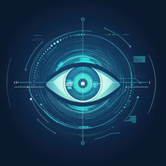 Fototapete - Abstract digital eye with futuristic technology elements and blue hues.