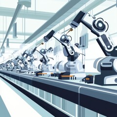 Poster - Advanced robotic arms in a modern factory setting, showcasing high-tech automation and efficiency.
