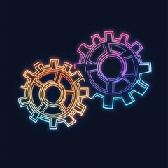 Poster - Two glowing neon gears overlapping, showcasing a modern and vibrant design.