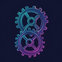 Poster - Abstract illustration of two interlocking gears in vibrant shades of blue and purple.