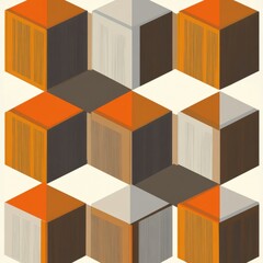 Poster - Abstract geometric pattern featuring cubes in earthy tones of brown and orange.