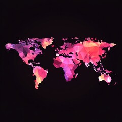 Poster - A vibrant, abstract world map in pink and purple tones against a dark background.