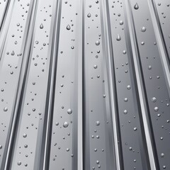 Poster - Close-up of rain droplets on a metallic surface, showcasing reflective textures and patterns.