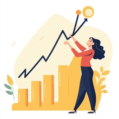 Poster - A confident woman analyzing growth data, showcasing a positive trend in a modern and vibrant graphic style.