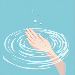 Poster - A serene hand emerges from water, creating gentle ripples and bubbles in calming blue tones.