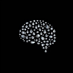 Poster - Artistic illustration of a brain shape formed by water droplets on a black background.