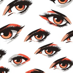 Poster - A vibrant pattern featuring illustrative eyes with dramatic lashes and bold colors on a white background.