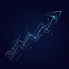 Poster - An abstract digital graphic representing growth with an upward arrow in blue tones against a dark background.