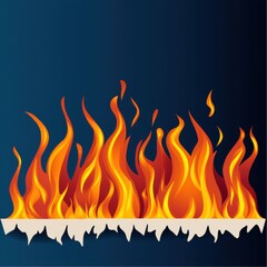 Poster - Dynamic flames in vibrant orange and yellow tones against a dark blue background.
