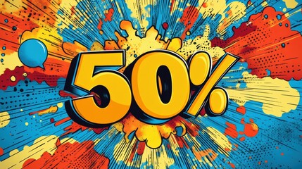 Aufkleber - Bold sale graphic featuring 50 percent discount in retro comic book style for fashion promotion. Generative AI