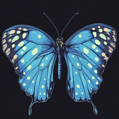 Poster - A stunning blue butterfly with intricate patterns and vibrant colors against a dark backdrop.