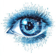 Poster - A futuristic blue eye design with digital elements, symbolizing technology and vision.