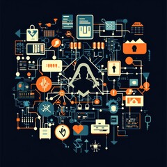 Fototapete - A visually striking digital illustration featuring interconnected technology elements and data streams.