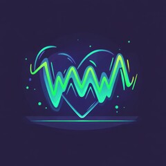 Poster - A vibrant, abstract heart with pulse lines in bright green and blue against a dark background.