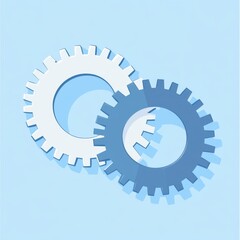 Poster - Two interlocking gears in blue and white on a light background, symbolizing collaboration and teamwork.