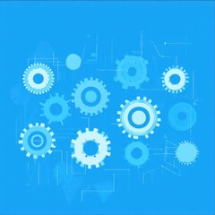 Poster - Abstract blue gears and cogs against a vibrant backdrop, symbolizing technology and innovation.