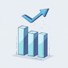 Poster - A stylized illustration of blue bar charts and an upward arrow, symbolizing growth and success in business.