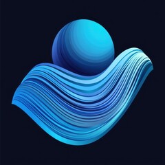 Poster - A vibrant blue sphere rises above flowing waves, creating a harmonious abstract design that conveys tranquility.